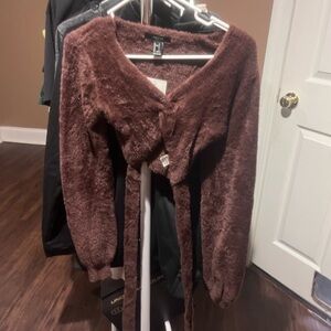 Brown Fuzzy Cardigan Sweater